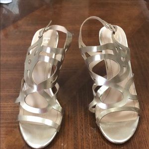 BCBG Paris open toe gold sandals